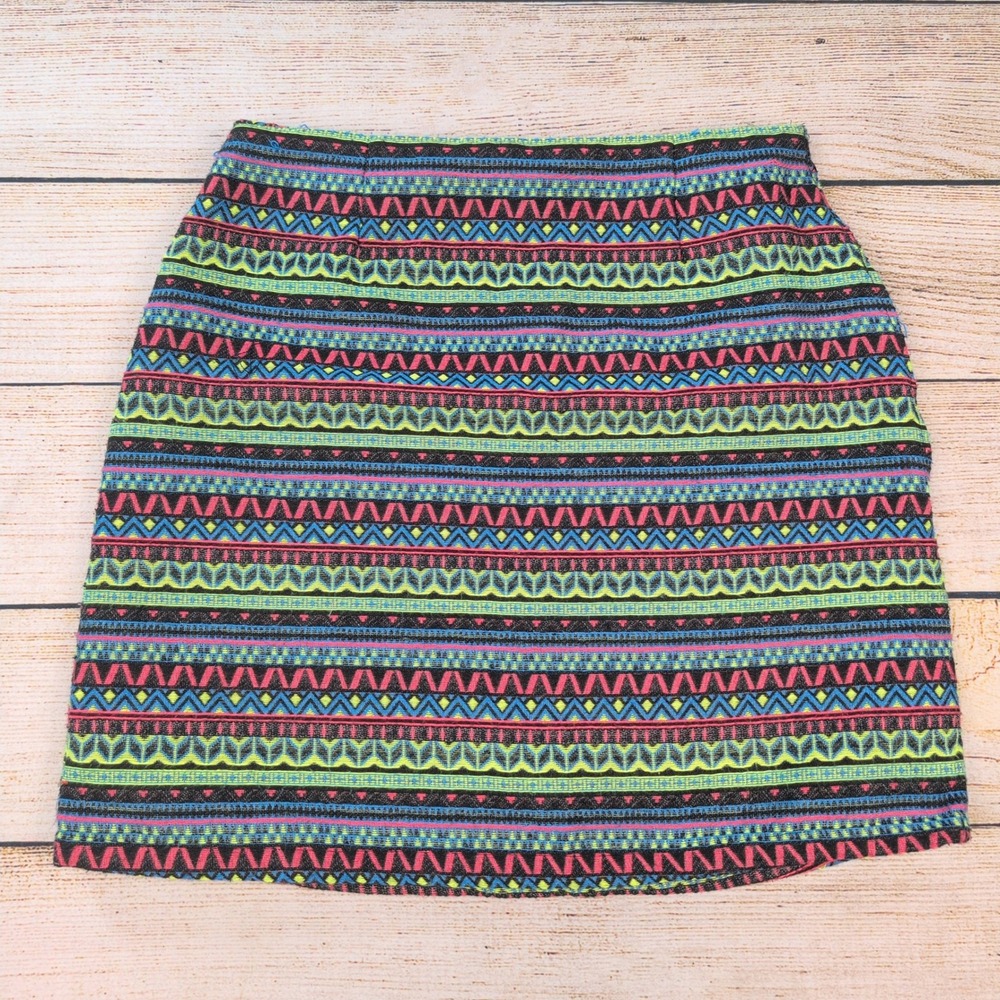 Shrinking Violet Womens Neon Tribal Geometric Miniโ Skirt Cotton Multicolor Sz S
